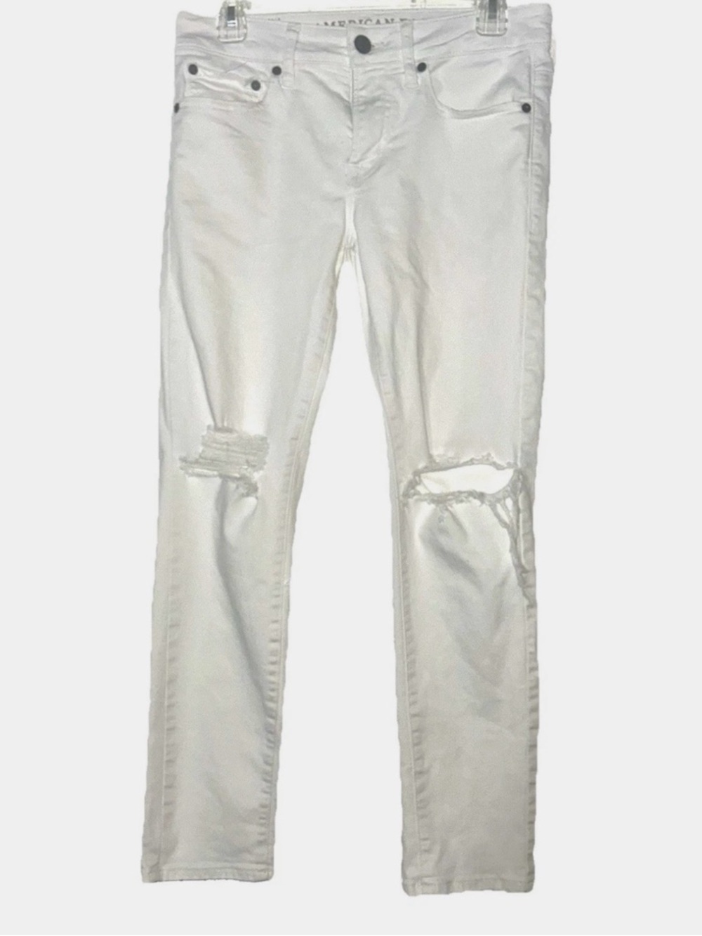 American Eagle Men’s White Distressed Jeans Extreme Flex Skinny Fit 28x28